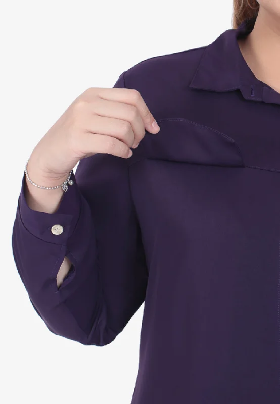 Flapper Faux Double Pocket Collar Shirt - Purple