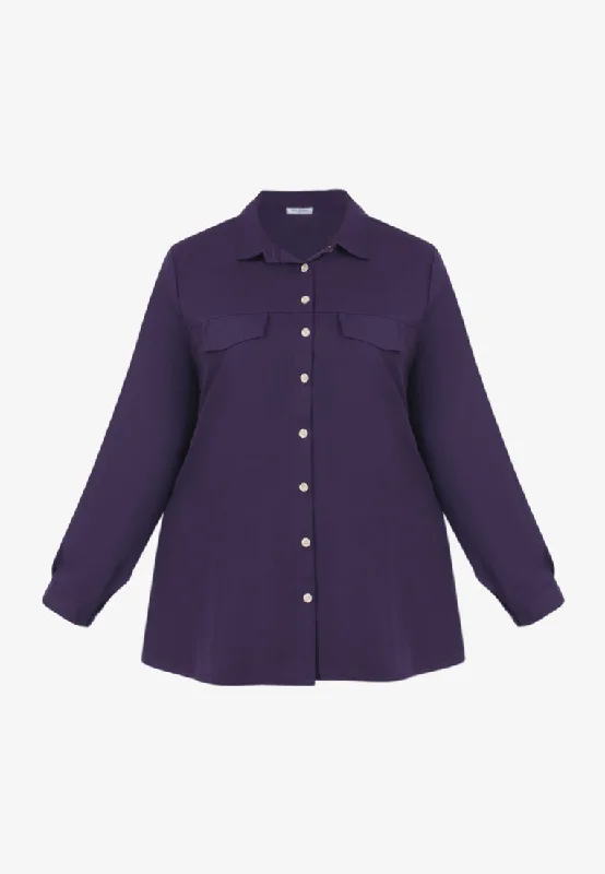 Flapper Faux Double Pocket Collar Shirt - Purple