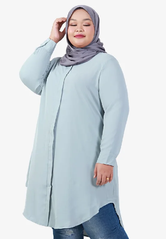 Lilly Long Tunic Shirt Dress - Light Aqua Grey