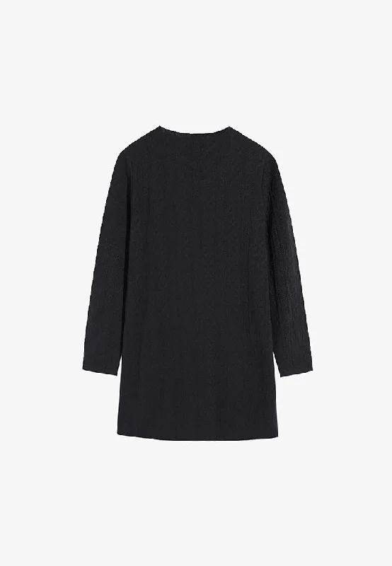 Kayla Knit Feel Textured Tunic Top - Black