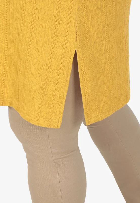 Kayla Knit Feel Textured Tunic Top - Mustard Yellow