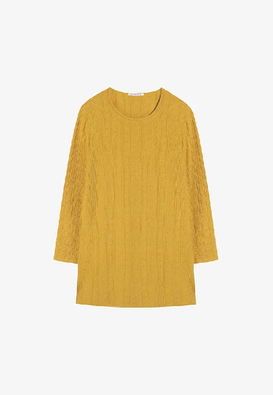 Kayla Knit Feel Textured Tunic Top - Mustard Yellow