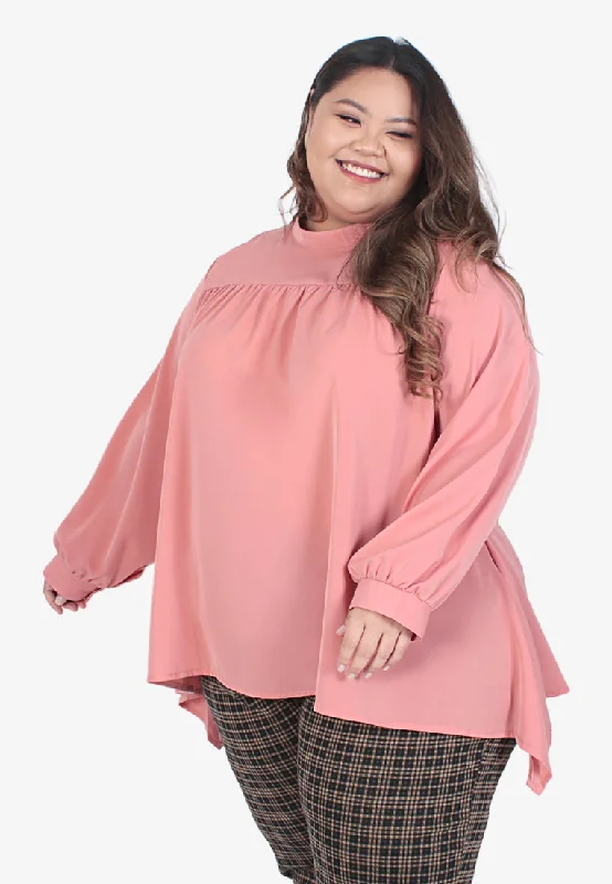 Hibah High Neck Asymmetrical Blouse - Salmon Pink