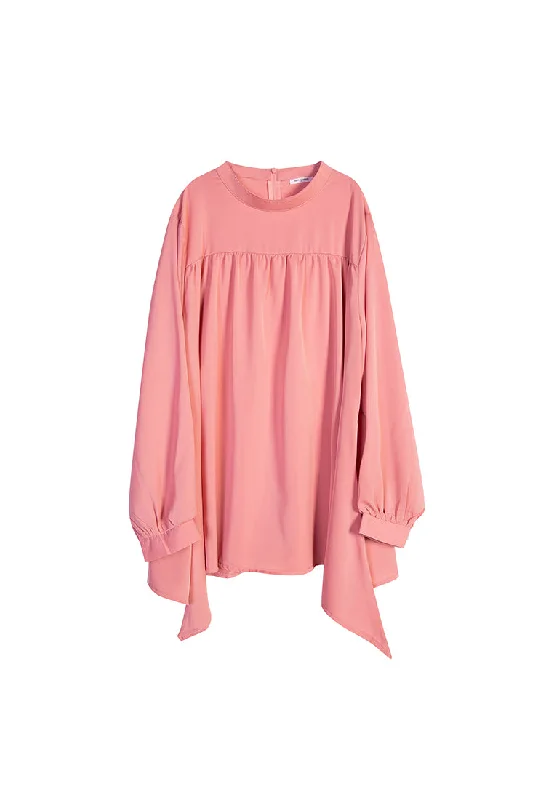 Hibah High Neck Asymmetrical Blouse - Salmon Pink