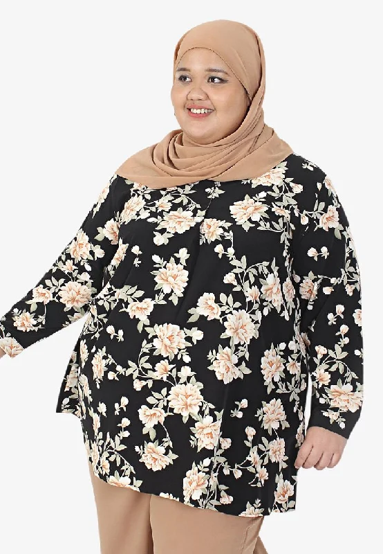 Calista Stand Collar Floral Blouse - Black