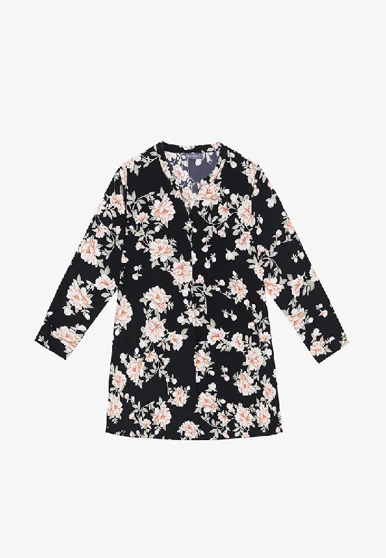 Calista Stand Collar Floral Blouse - Black