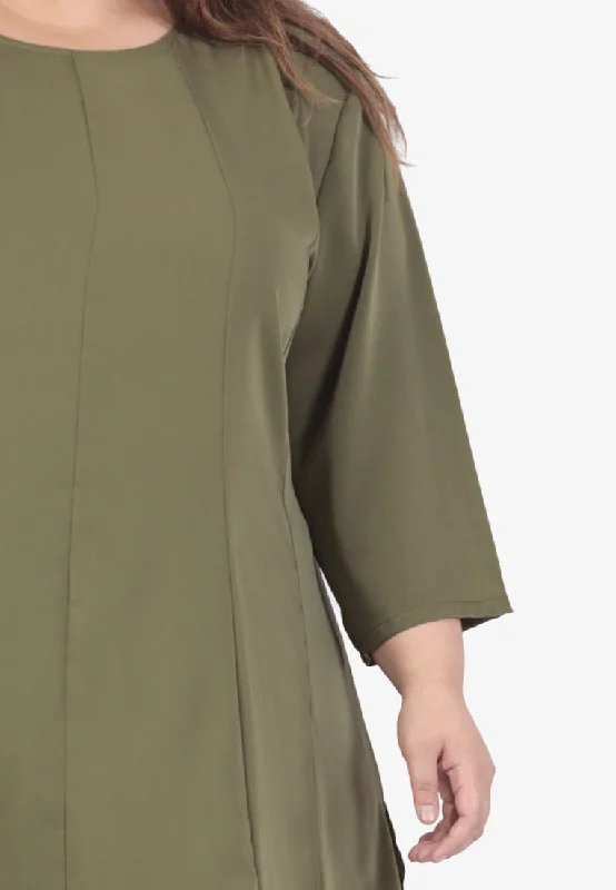 Maimuna Minimalist Easy Wear Tunic Top - Olive Green