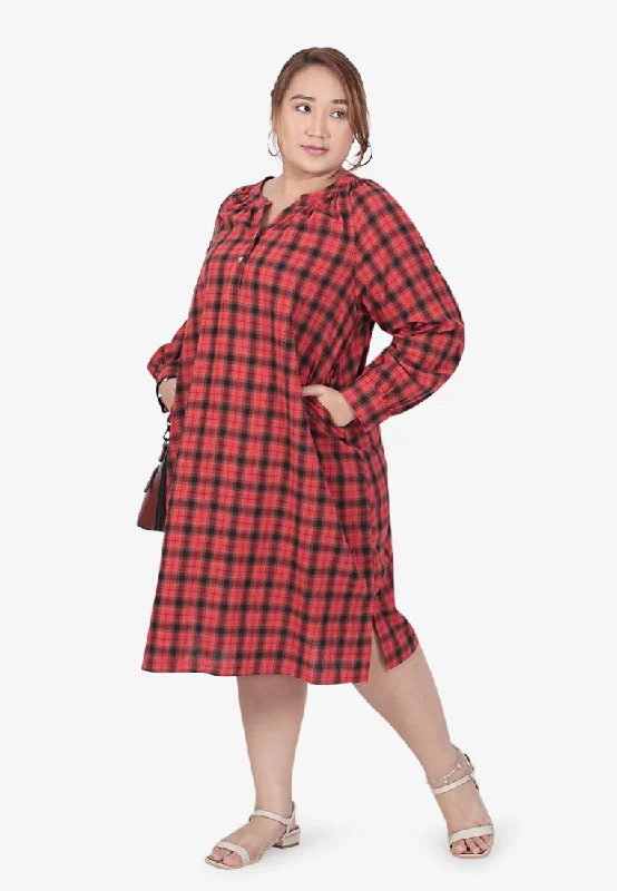 Oaklynn Long Checkered Blouse - Red