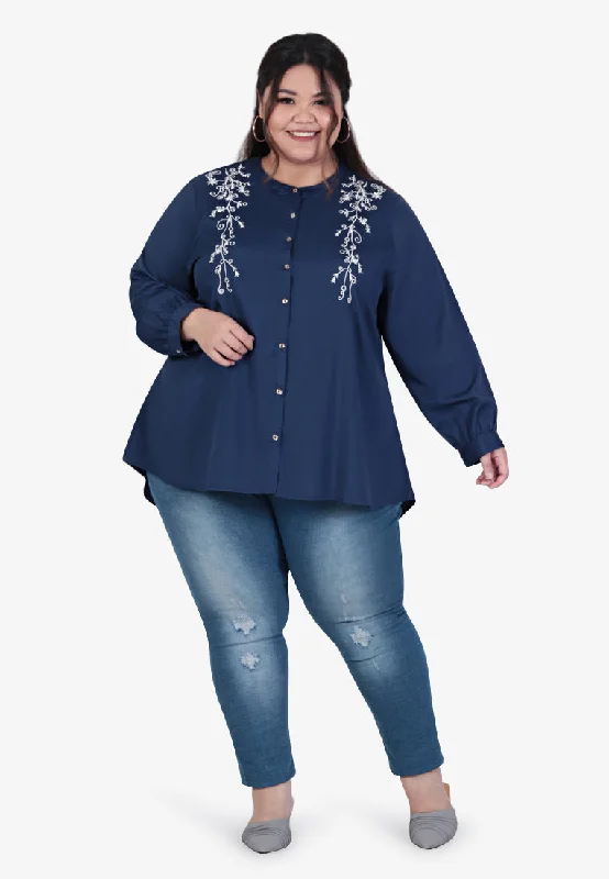 Eiza Embroidery Button Blouse - Blue