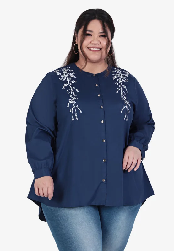 Eiza Embroidery Button Blouse - Blue