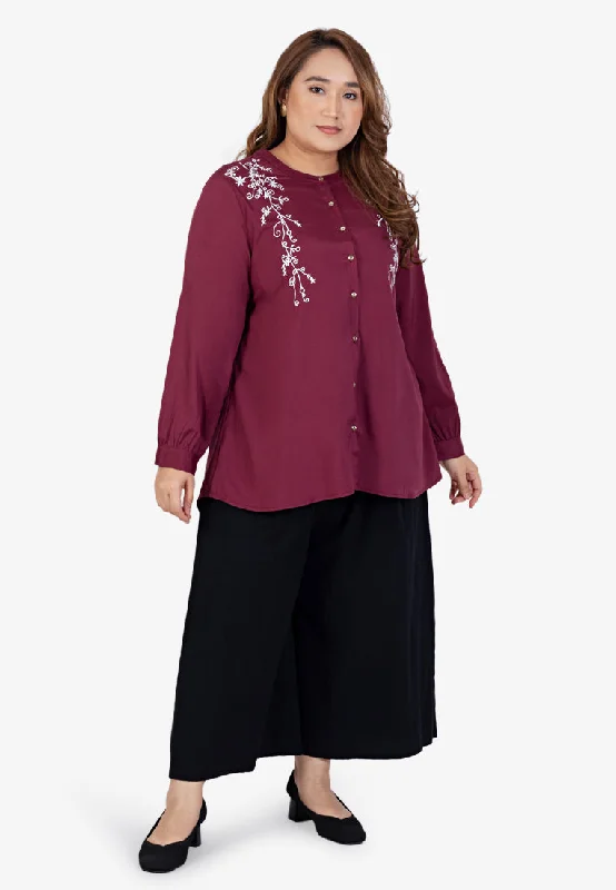 Eiza Embroidery Button Blouse - Maroon