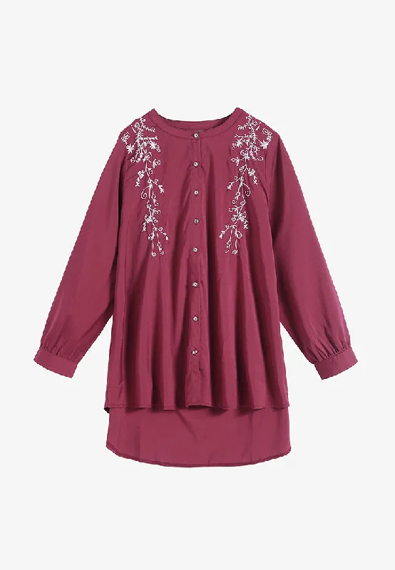 Eiza Embroidery Button Blouse - Maroon