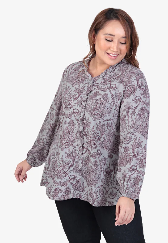 Ruffia Ruffles Floral Blouse - Light Grey