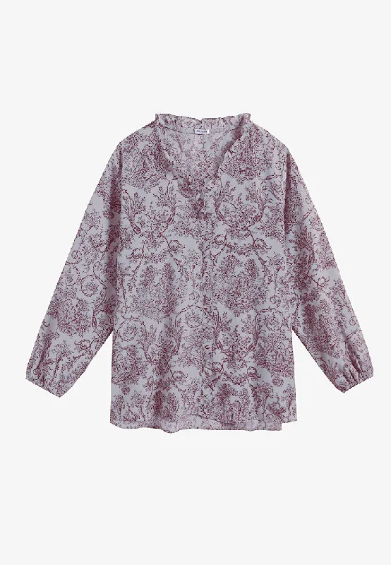 Ruffia Ruffles Floral Blouse - Light Grey