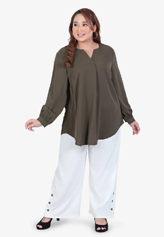 Mauve Minimalist Puff Sleeves Blouse - Army Green