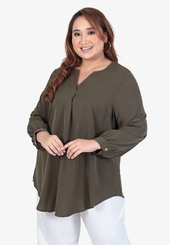 Mauve Minimalist Puff Sleeves Blouse - Army Green