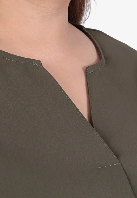 Mauve Minimalist Puff Sleeves Blouse - Army Green