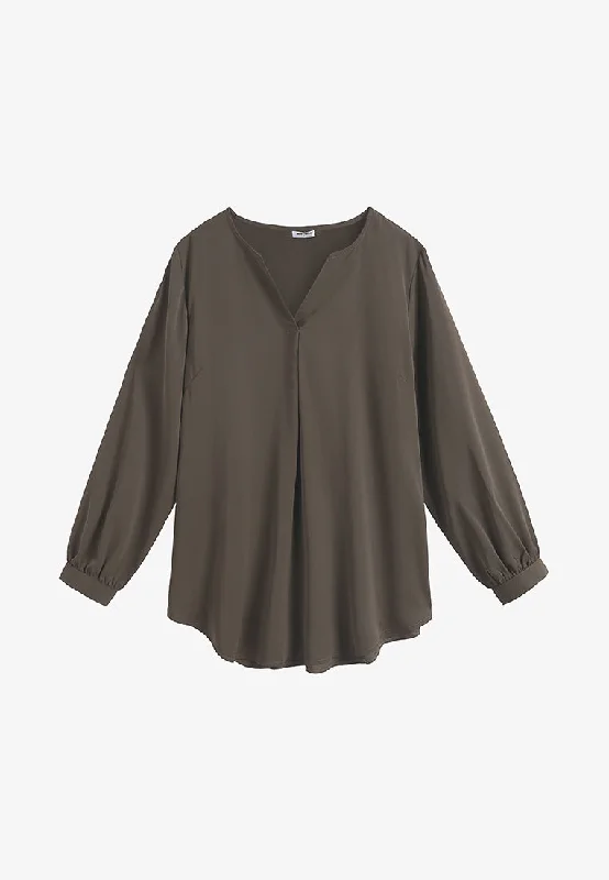 Mauve Minimalist Puff Sleeves Blouse - Army Green