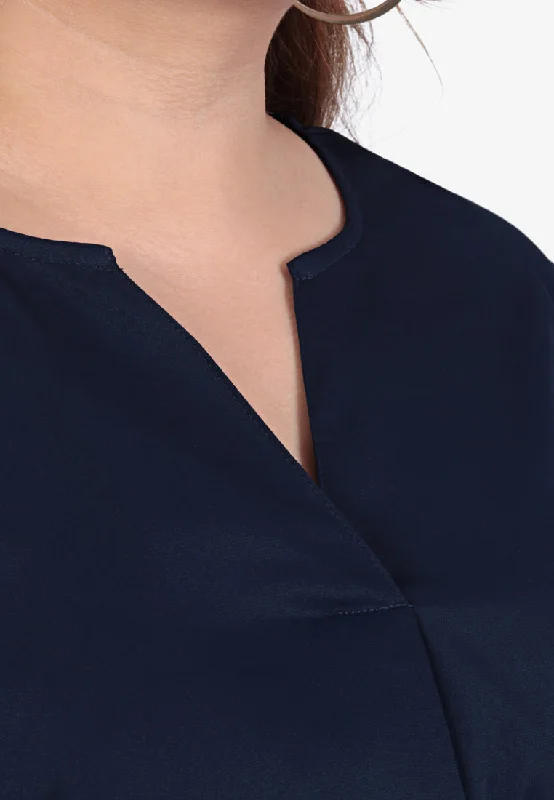 Mauve Minimalist Puff Sleeves Blouse - Navy Blue