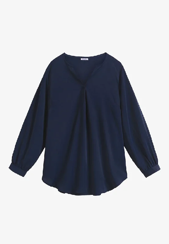 Mauve Minimalist Puff Sleeves Blouse - Navy Blue