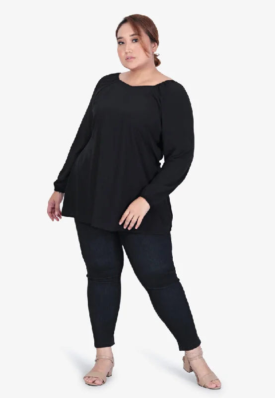 Judy Gathered Neckline Blouse - Black