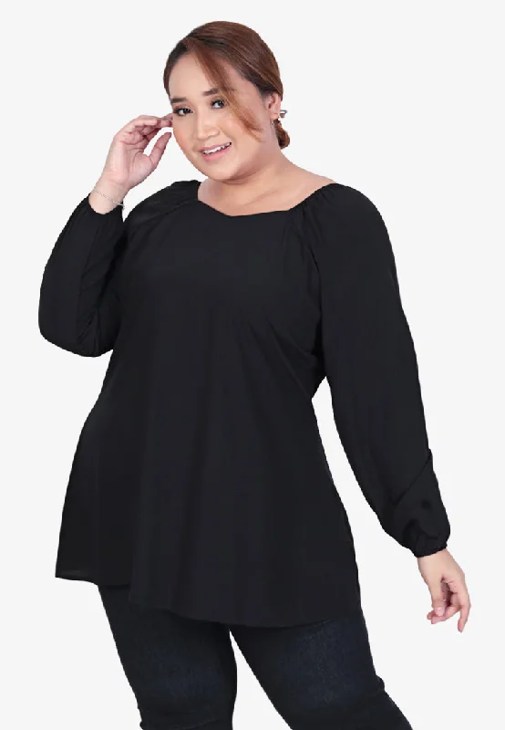 Judy Gathered Neckline Blouse - Black