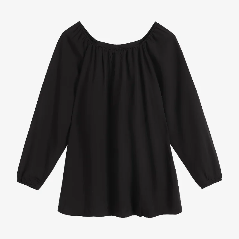 Judy Gathered Neckline Blouse - Black