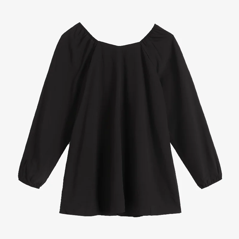 Judy Gathered Neckline Blouse - Black