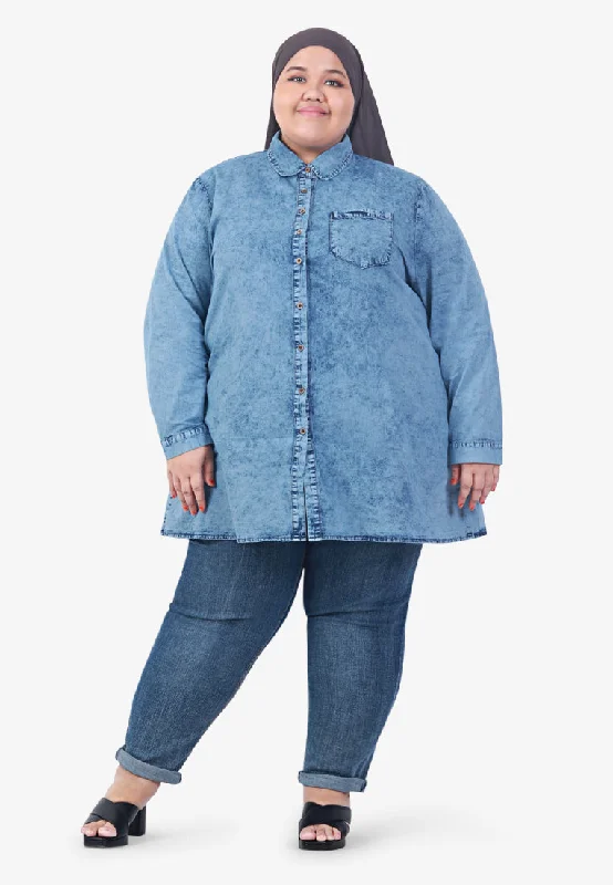 Denalie Denim Long Sleeve Shirt - Acid Wash Blue