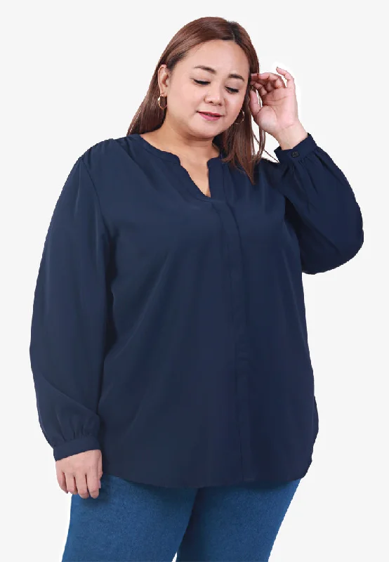 Manara Mandarin Collar Basic Blouse - Navy Blue