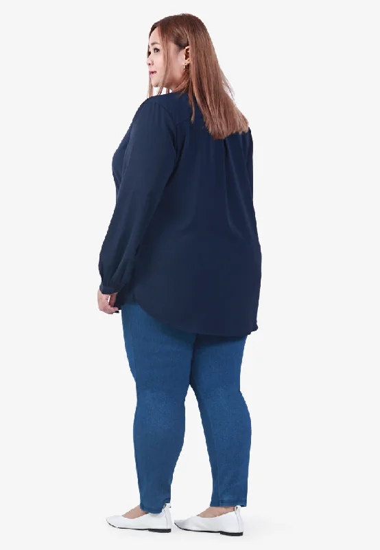 Manara Mandarin Collar Basic Blouse - Navy Blue