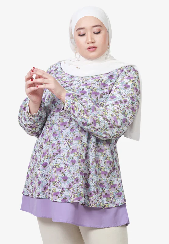 Yaffa Layered Chiffon Blouse - Purple