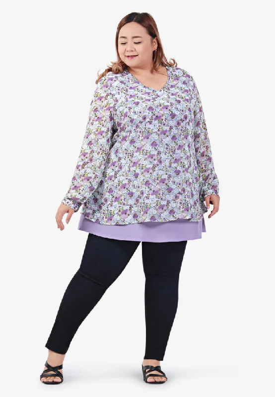 Yaffa Layered Chiffon Blouse - Purple