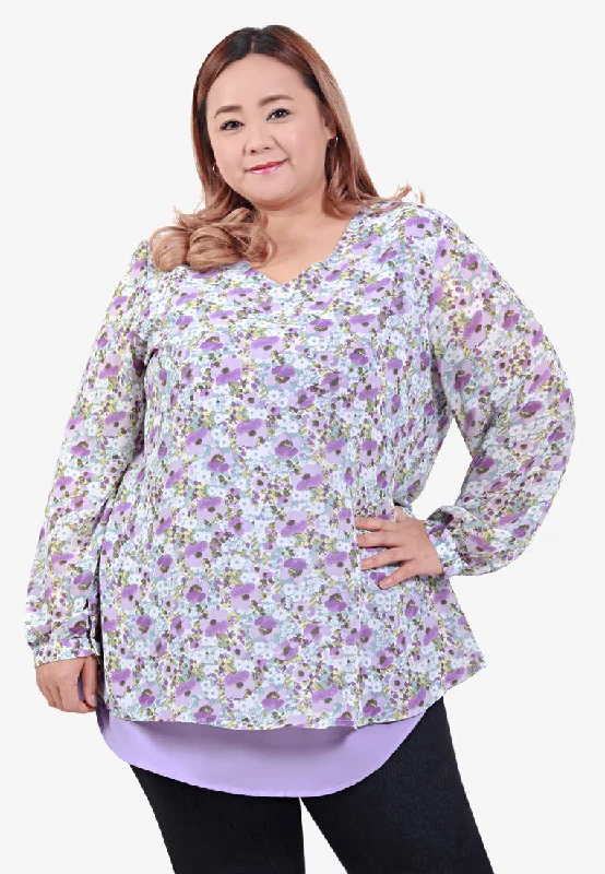 Yaffa Layered Chiffon Blouse - Purple