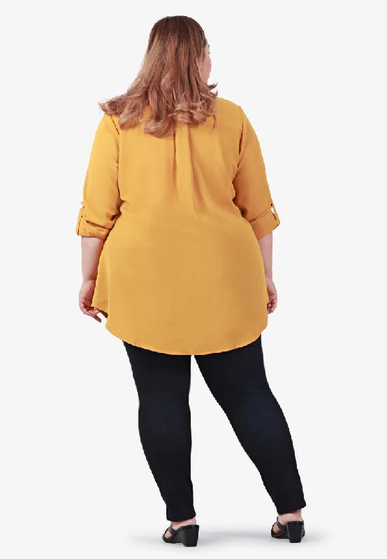 Docia Minimalist Stand Collar Blouse - Yellow