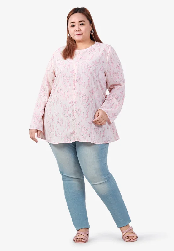 Presley Front Zip Floral Blouse - Pink