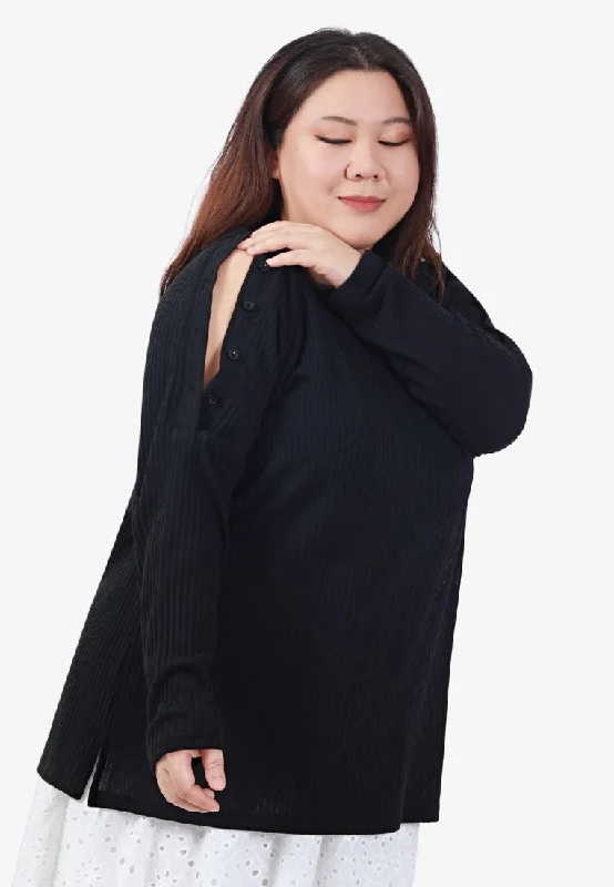 Baxter Knitted Button Vaccine-Friendly Top - Black