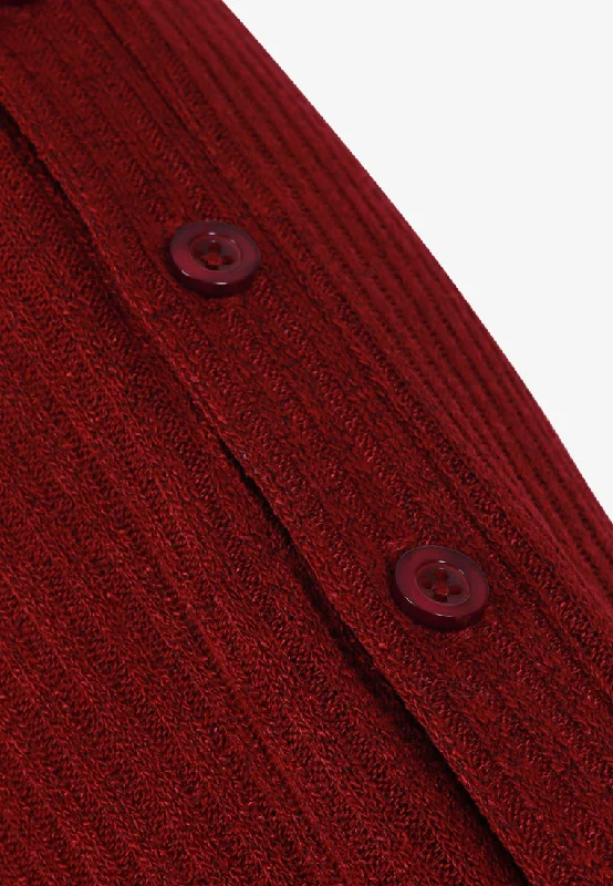 Baxter Knitted Button Vaccine-Friendly Top - Maroon