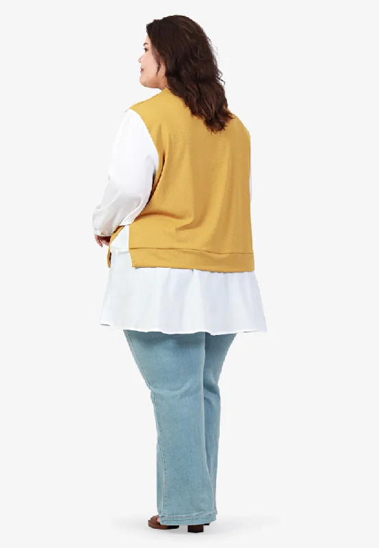 Hitomi Crew Neck Fake Two Piece Blouse - Yellow