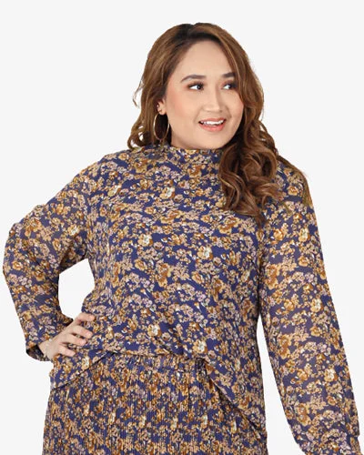 Meena Chiffon Floral Printed Top - Blue