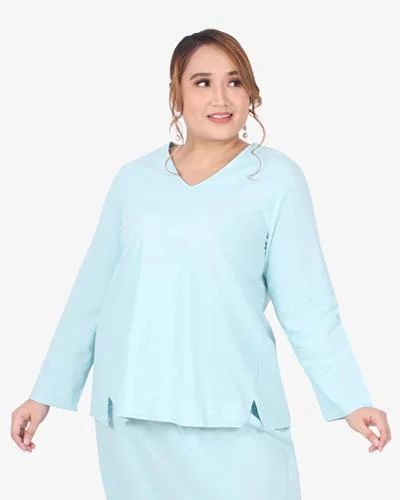 Layang Pokoks Collection Linen Tunic Blouse - Light Blue