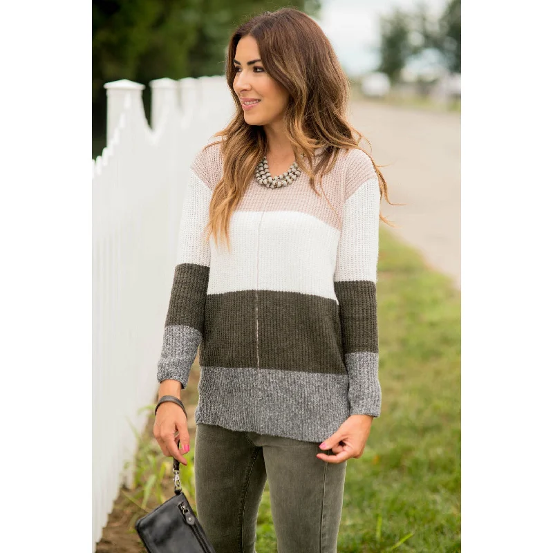 Mid Seam Color Blocked Knit Sweater