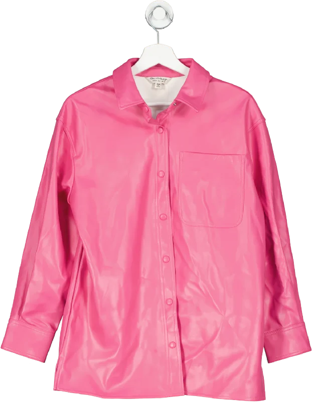 Miss Selfridge Pink Faux Leather Oversized Shirt UK 10