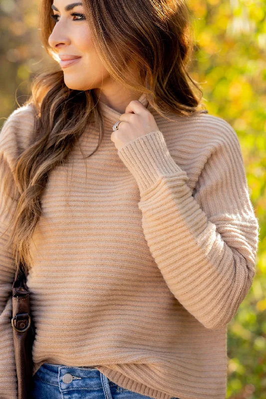 Mixed Ribbed Mock Neck Sweater