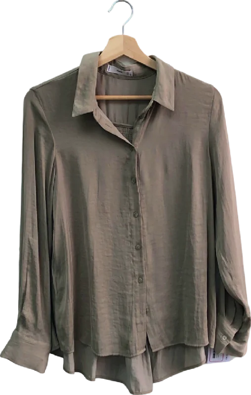 MANGO Taupe Long Sleeve Button-Up Blouse S