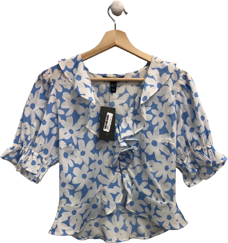 New Look Blue Floral Print Blouse UK 10