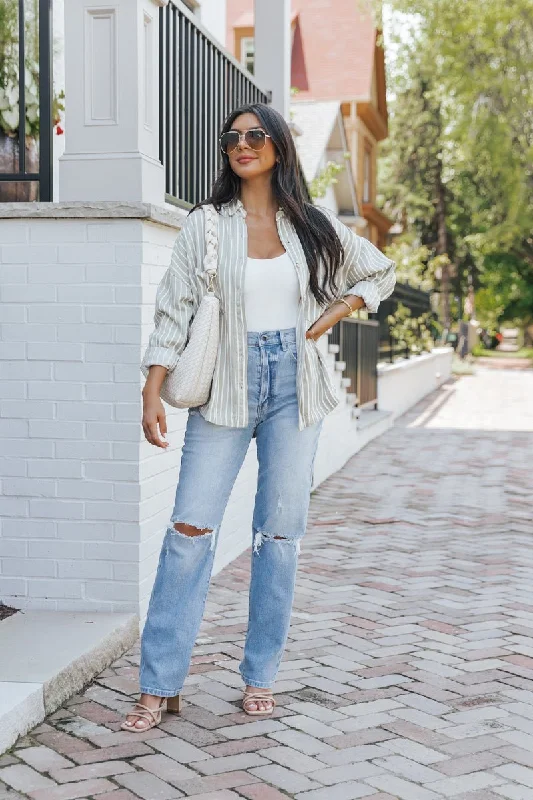 Olive Striped Button Down Shirt