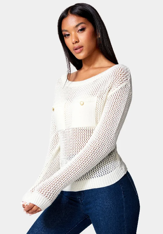 Open Knit Pocket Detail Sweater