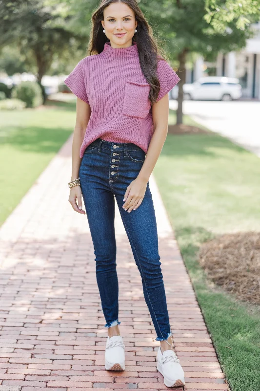 Open Your Mind Mauve Pink Short Sleeve Sweater