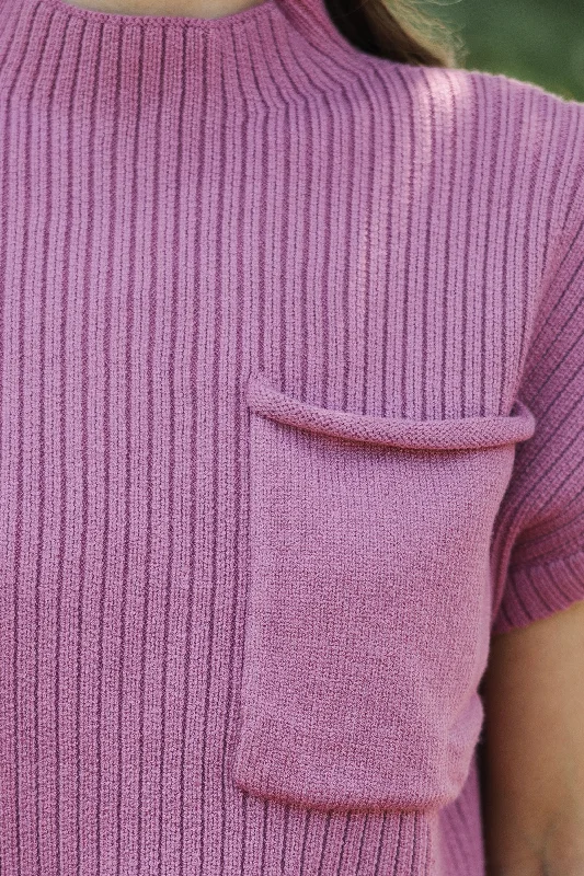 Open Your Mind Mauve Pink Short Sleeve Sweater